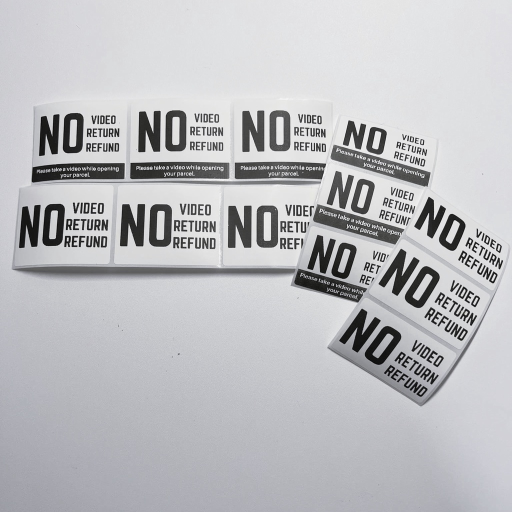 No video no return no refund customized thermal packaging sticker label