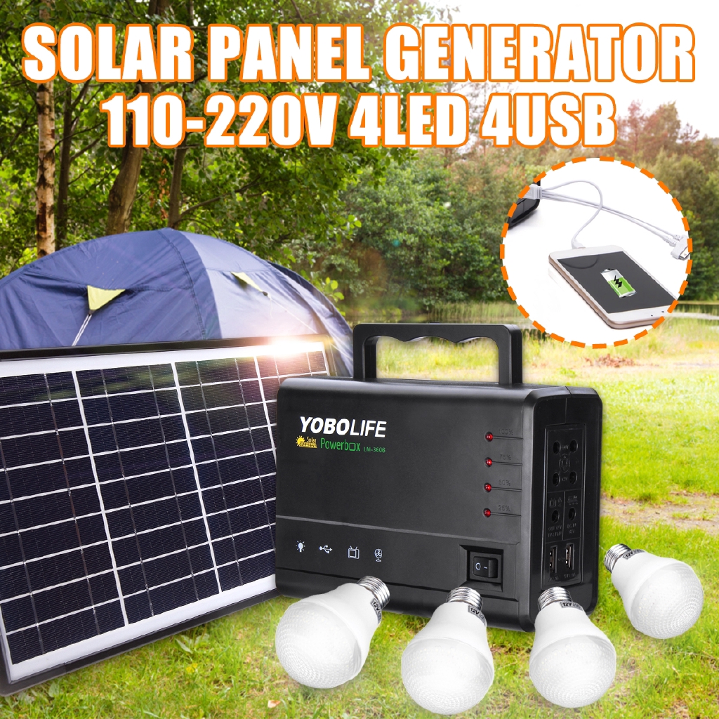 Solar Power Panel Generator System LED Light Lamp 5V USB Charger Outdoor Camping