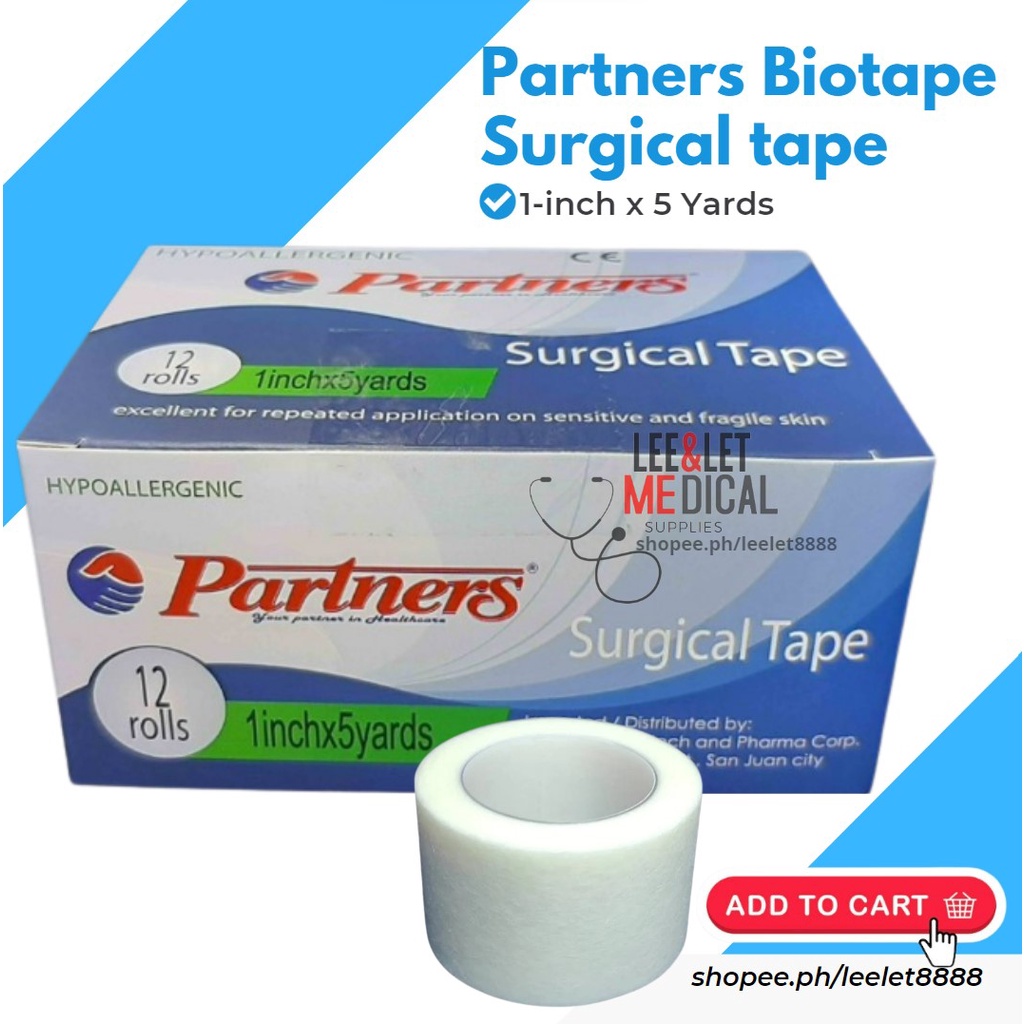 Partners Biotape Surgical tape (1-inch x 5 Yards) (12rolls-1box ...