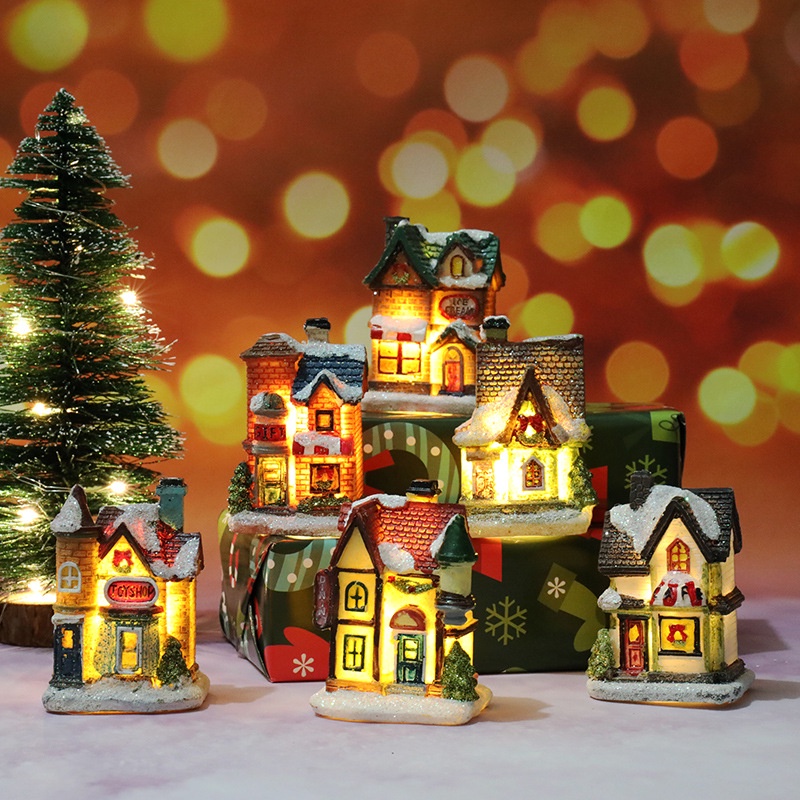 Mr Crimbo Christmas Candy House Light Up Decoration Resin Ornament Snow Frosting Canes Xmas Festive LED 18.cm 