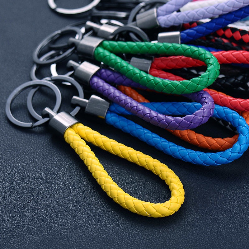 Leather Keychain Braided Multicolor Key Ring Universal For Cars ...