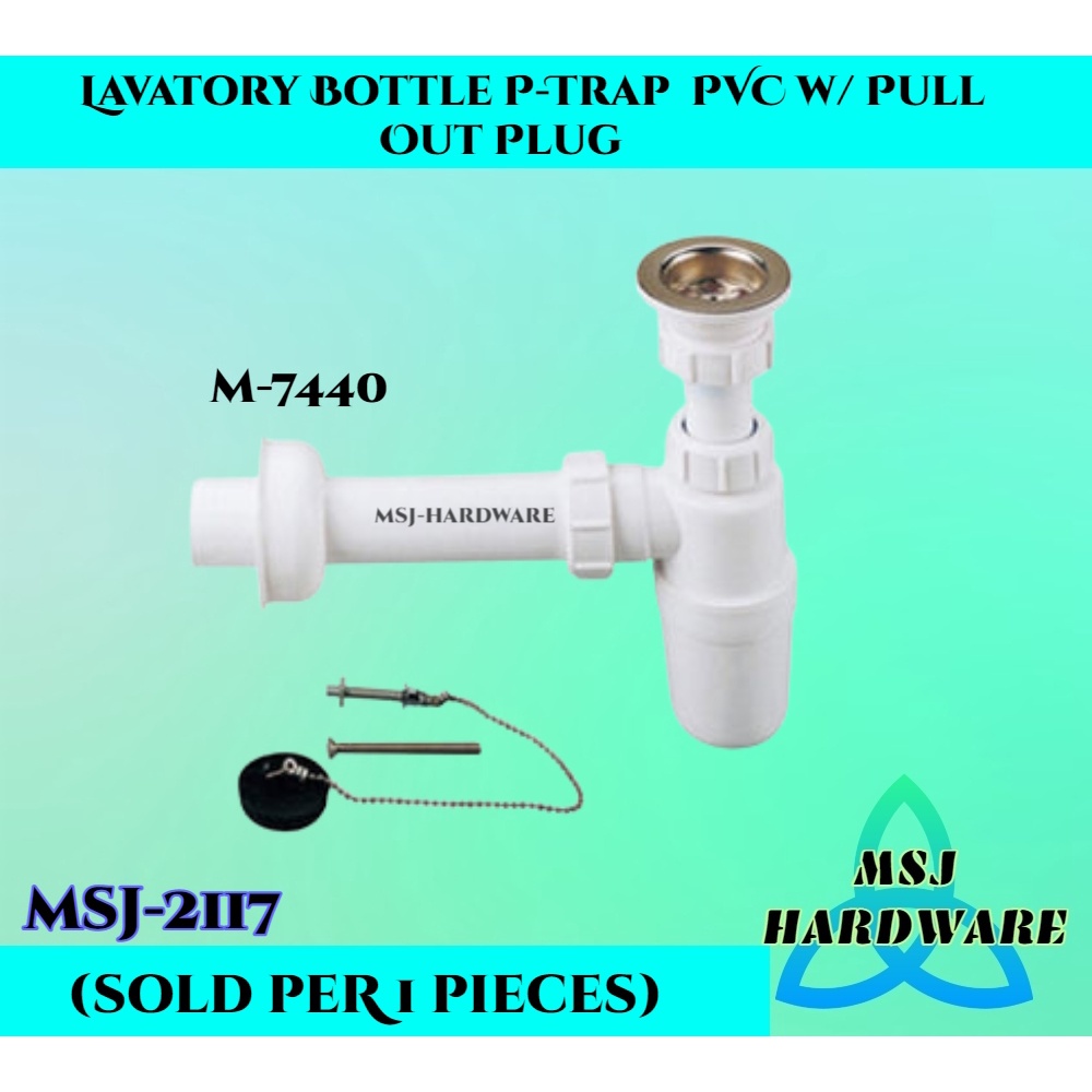 MSJ-2117 Lavatory Bottle P-Trap (1-1/4 ) PVC w/ Pull Out Plug