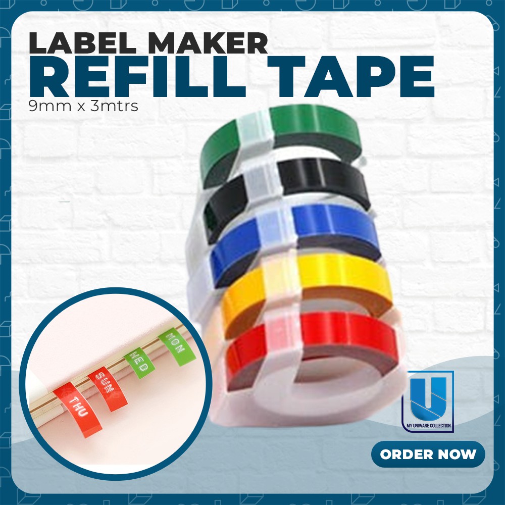 Refill Tape for Label Maker Tape Writer Embossed Tape 9mm x 3mtrs