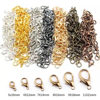 COD√ 50 pieces alloy Lobster lock lobster clasp mixed 6 colors 10/12/14/16/18/21mm metal lobster clasp Keychain hook end connector necklace bracelet jewelry handmade DIY