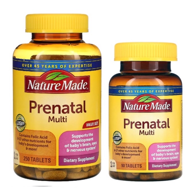 Nature Made Prenatal Multi 90 or 250 Tablets Folic Acid + 17 Prenatal