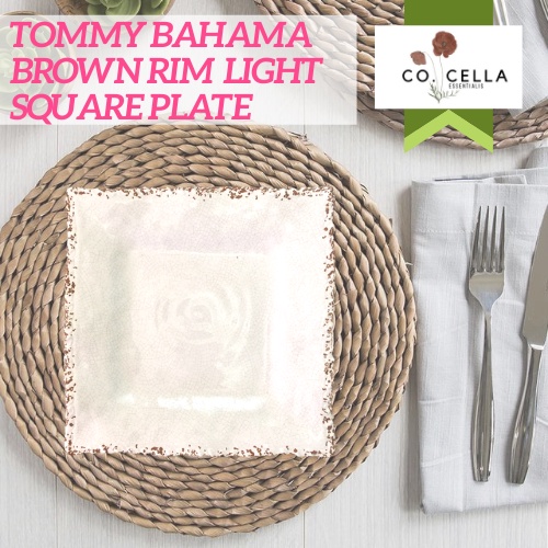 Tommy Bahama Light Square Brown Rim Melamine Plate 9"/ Square Plate