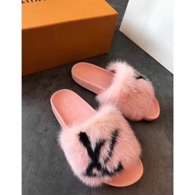 furry louis vuitton slippers