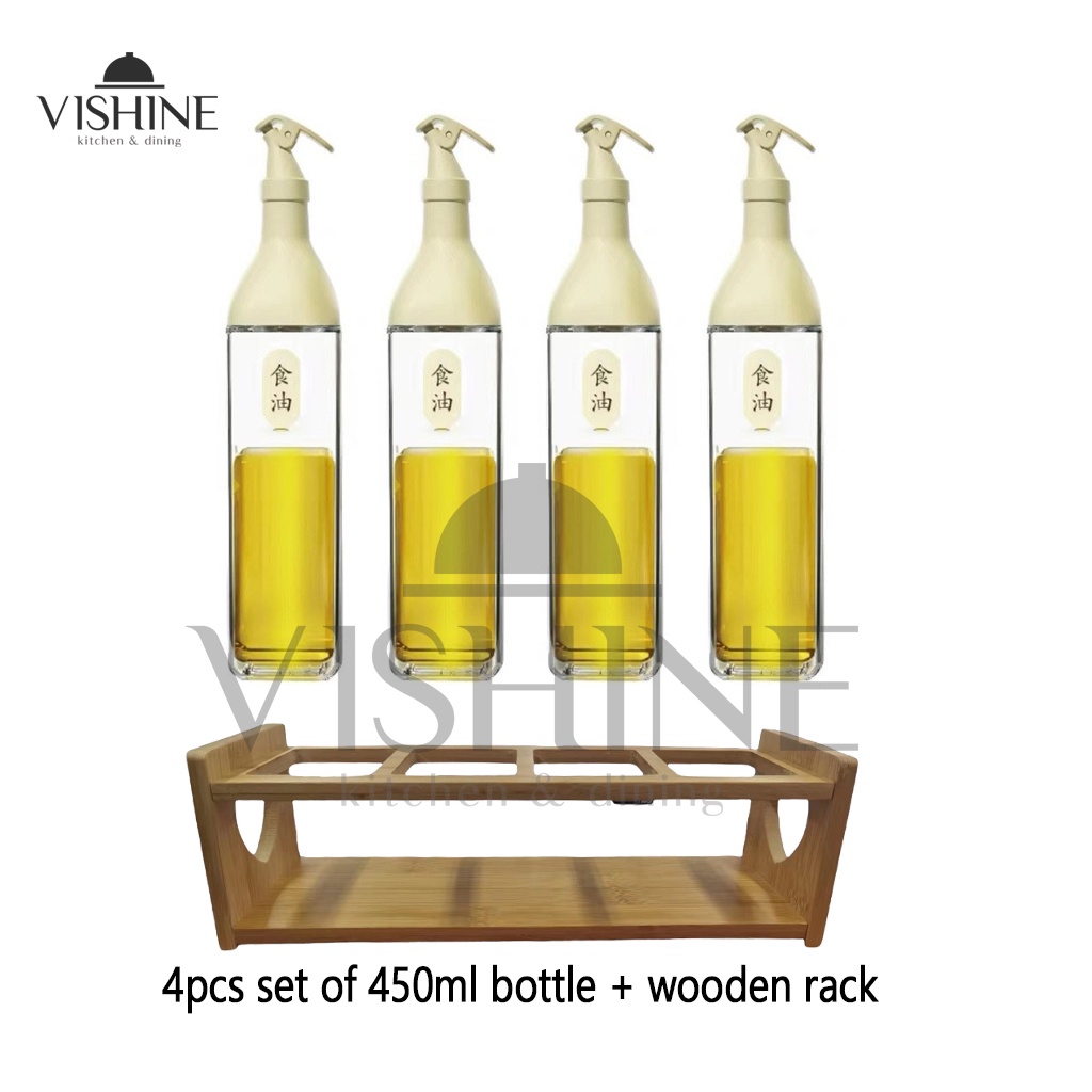 450ml/500ml 4pcs with Rack A Set Glass Oil Pot LeakProof Seasoning Oil