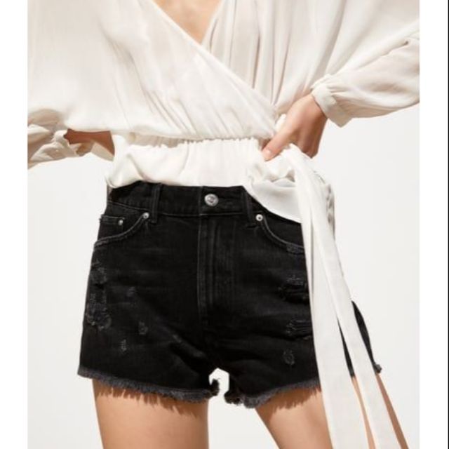 zara black jean shorts