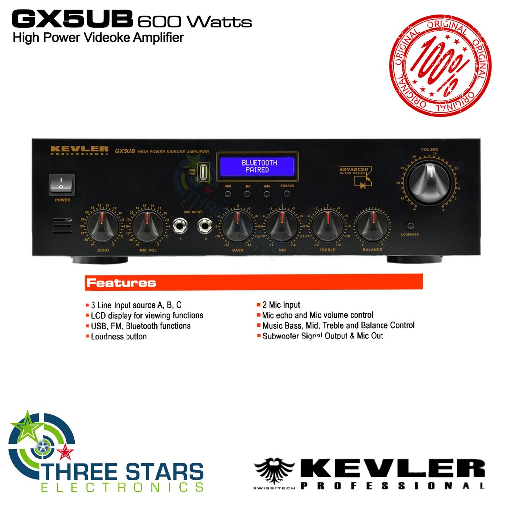 Kevler GX5UB 600W X 2 High Power Videoke Amplifier with USB Bluetooth