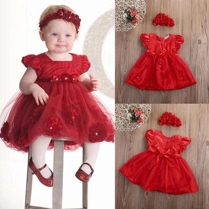 2pcs Toddler Newborn Girls Dress +Hair Band Baby Girl Princess Dresses