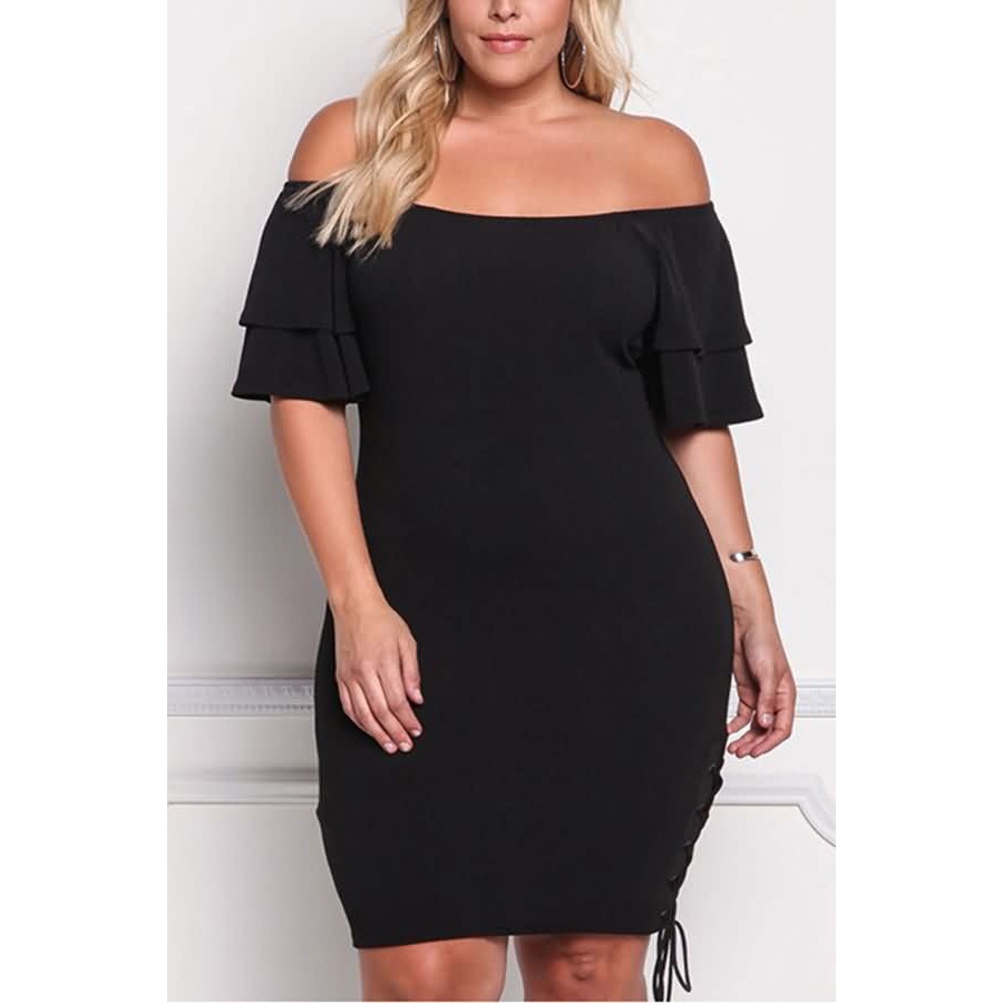 black lace off the shoulder plus size dress