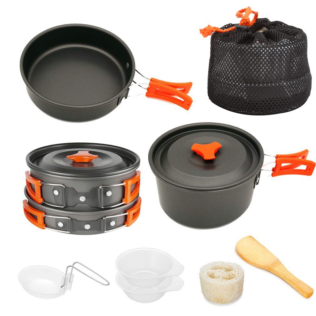 8pcs Outdoor Camping Cookware Backpacking Cooking Picnic Bowl Pot Pan ...