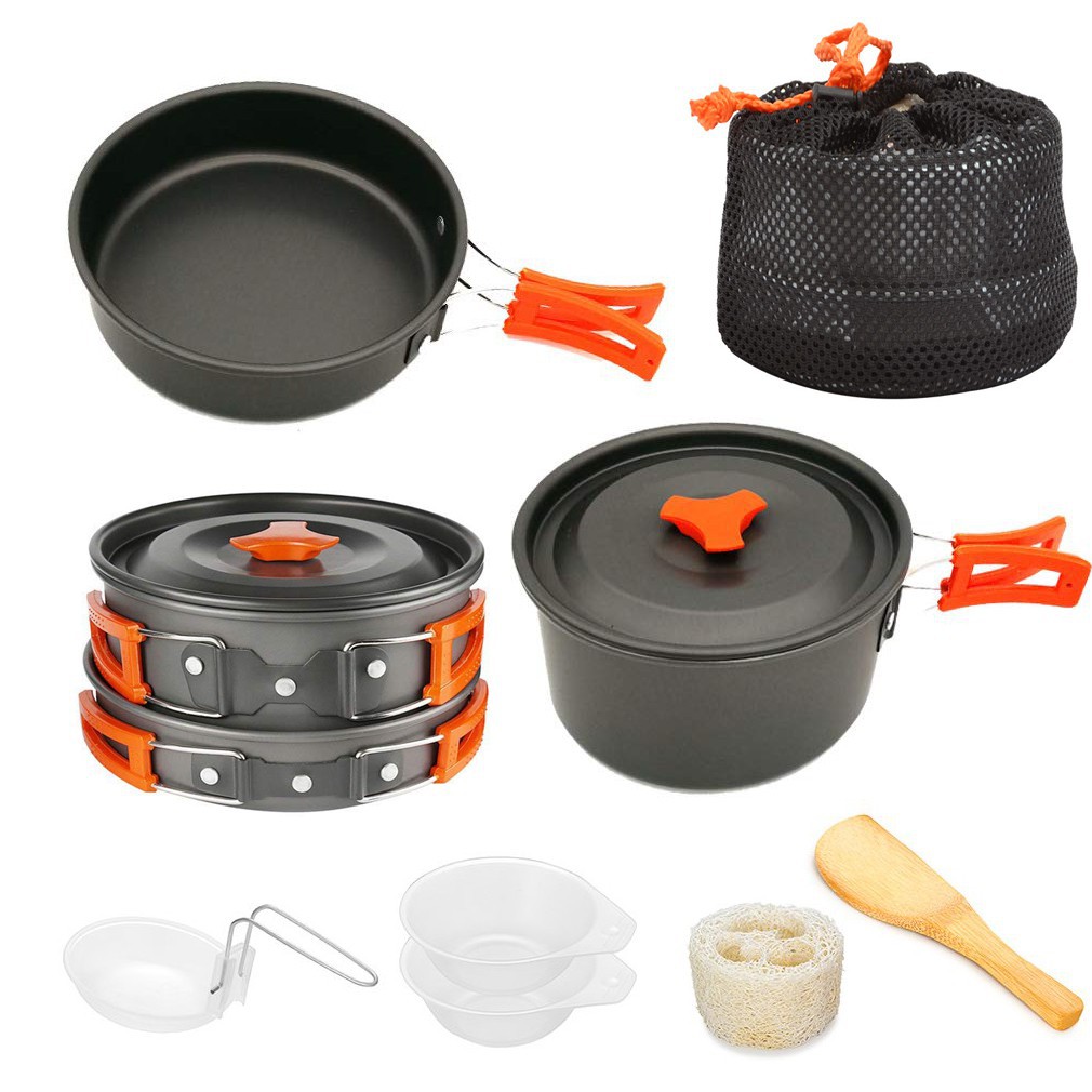 8pcs Outdoor Camping Cookware Backpacking Cooking Picnic Bowl Pot Pan