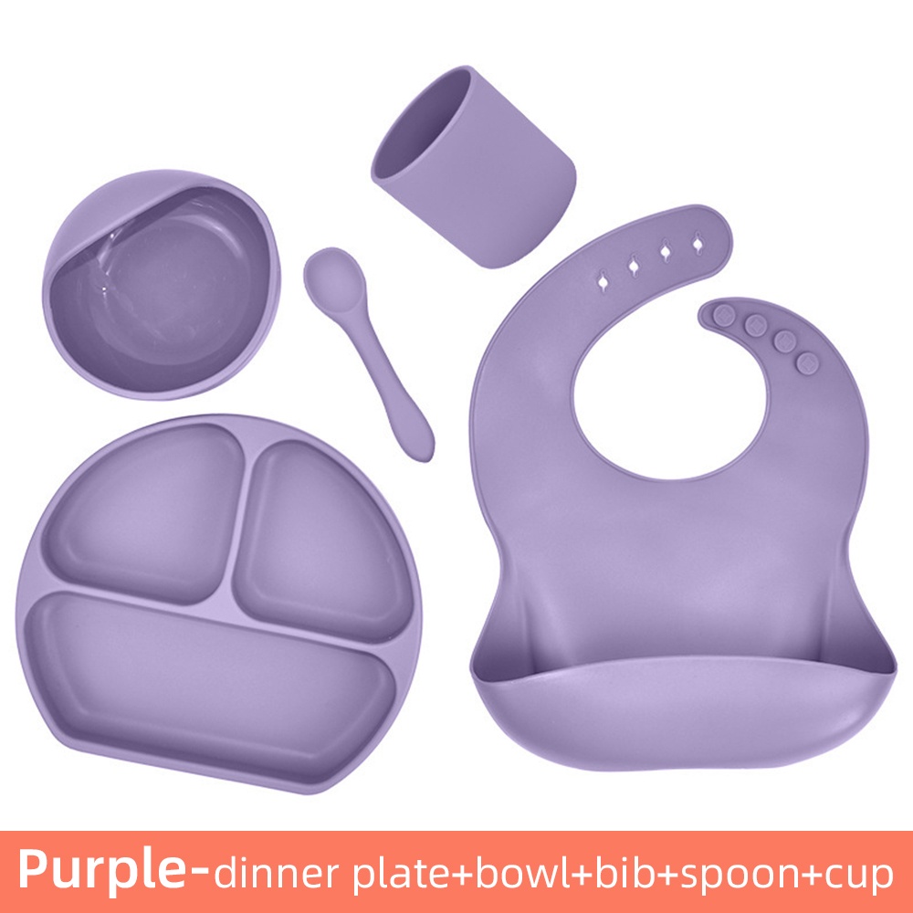 （hot）Baby Plate And Spoon Set Meal Set Silicone Baby Bib Bowl Cup Plate BPA Free Suction Set Anti-Fa #6