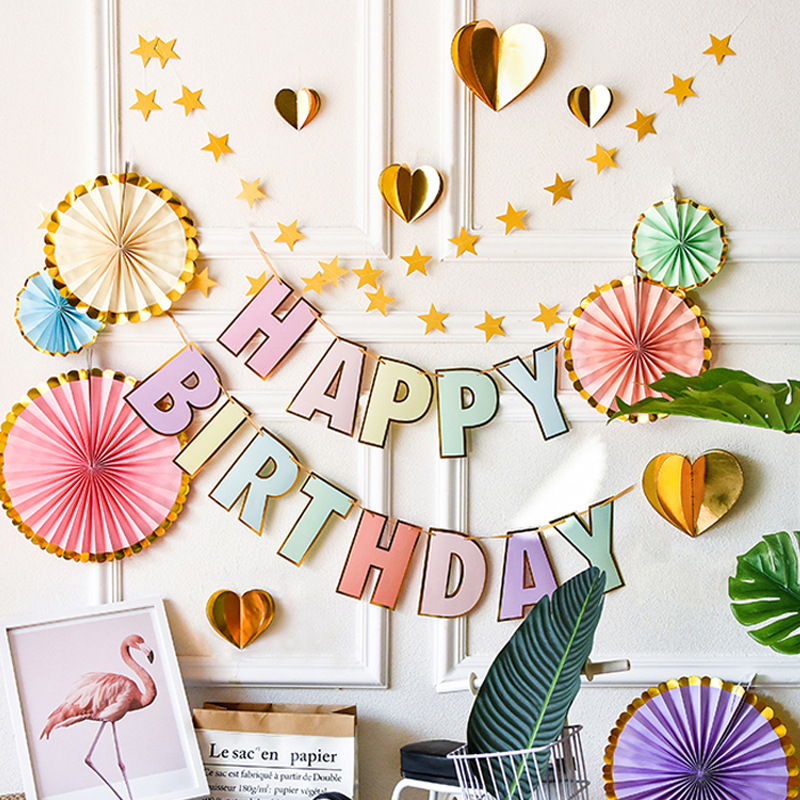 Yr Hot Stamping Pull Flag New Happy Birthday English Alphabet Bunting Birthday Party Layout Decoration Letter Pull Flower Banner Shopee Philippines