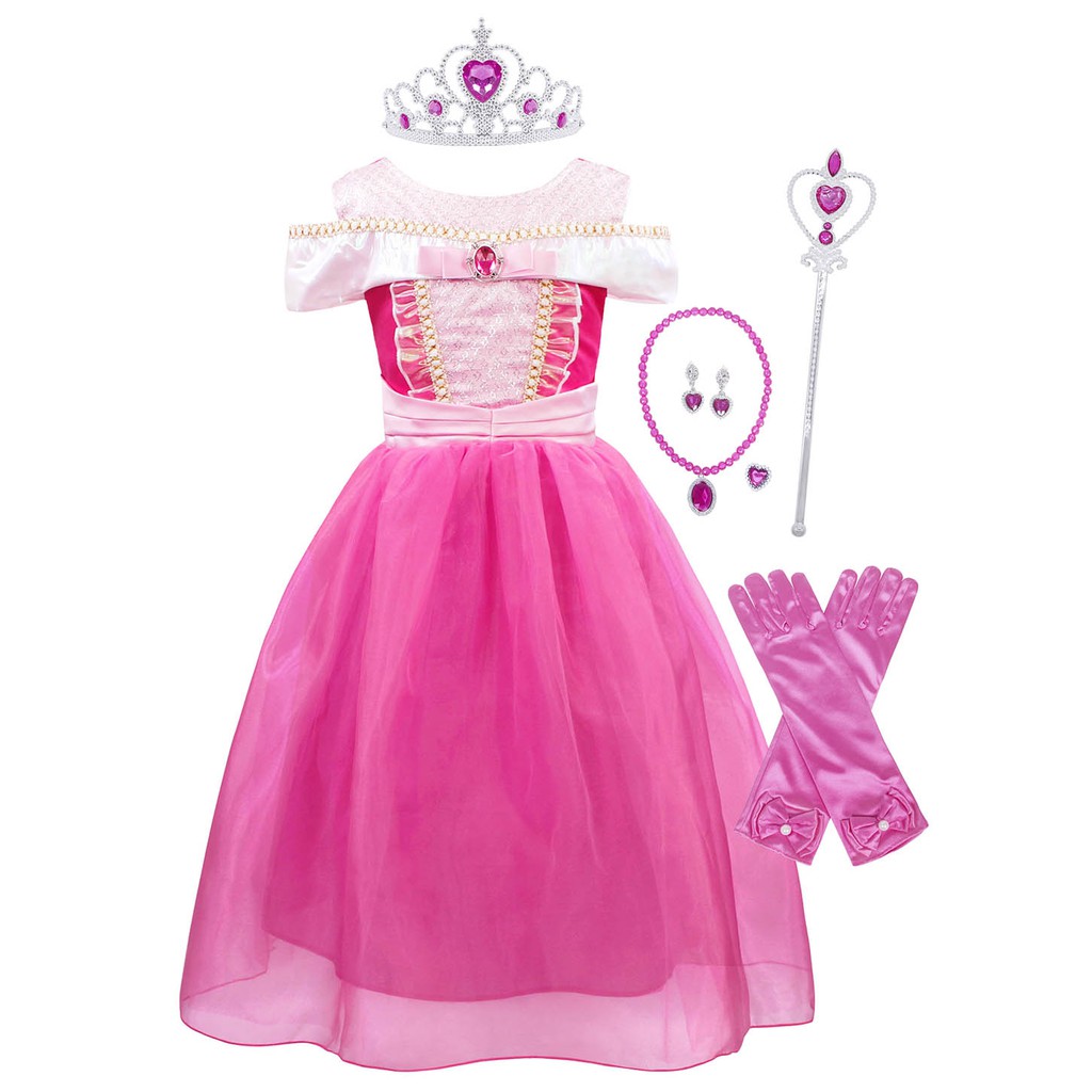 Girls Aurora costume Princess off shoulder party dress kids sleeveless ...