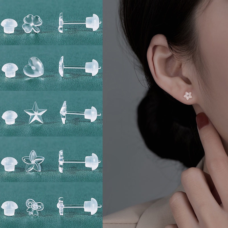 245Pcs Invisible Stud Earrings Transparent Resin Protection Ear Piercing Plastic Ear Pins Sleep