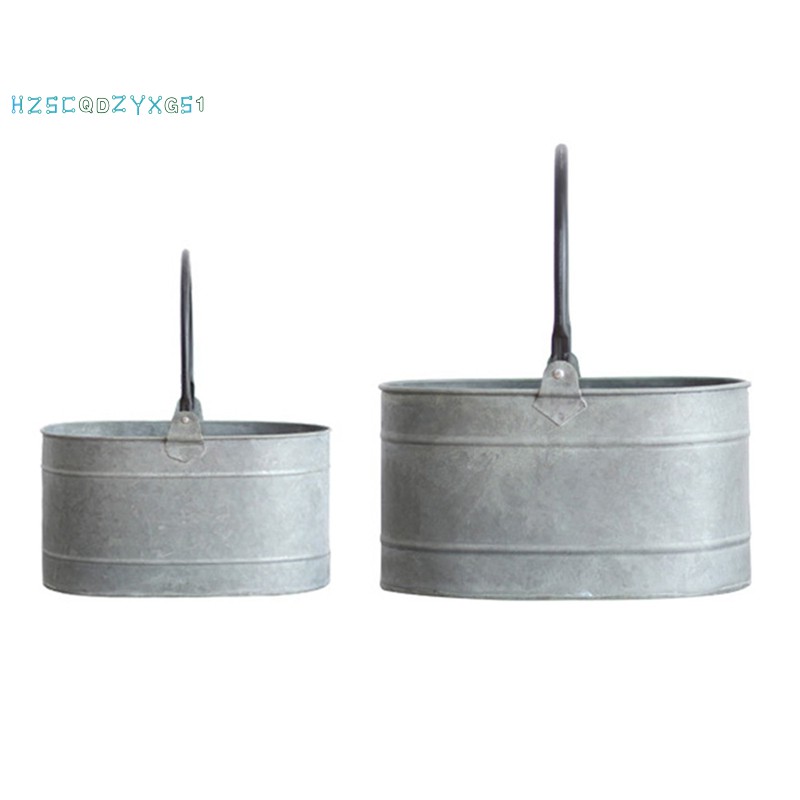 2 Piece Set Of Portable Tin Bucket Iron Flower Pots Garden Ornaments Shopee Philippines