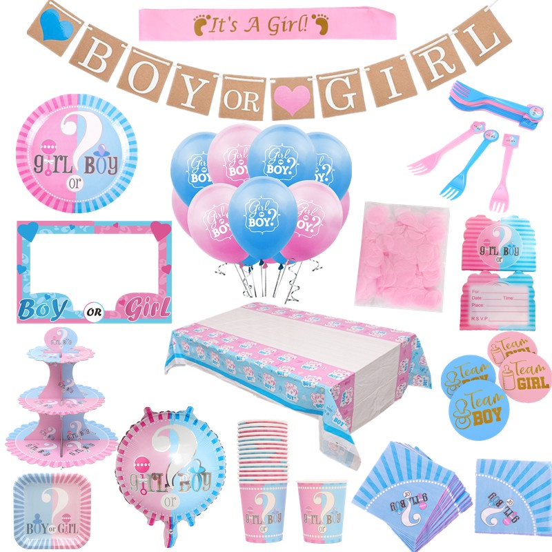 Baby Shower BOY OR GIRL Gender Reveal Banner Paper Garland PhotoProp Party Decor 