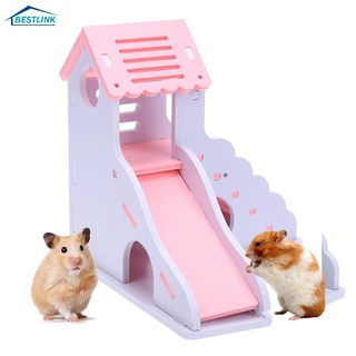 BL Mini Wooden Slide DIY Assemble Hamster House Hamster Hideout Exercise Toy with Ladder Slide #3