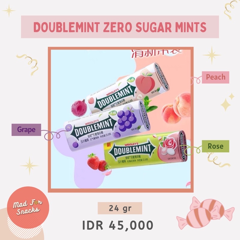 Doublemint Zero Sugar Mints (Peach / Grape / Rose) | Shopee Philippines