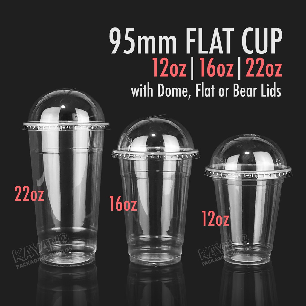 50pcs Plastic Pp Flat Cup With Lids Set 12oz 16oz 22oz 95mm For Milktea Plastic Cups 2879