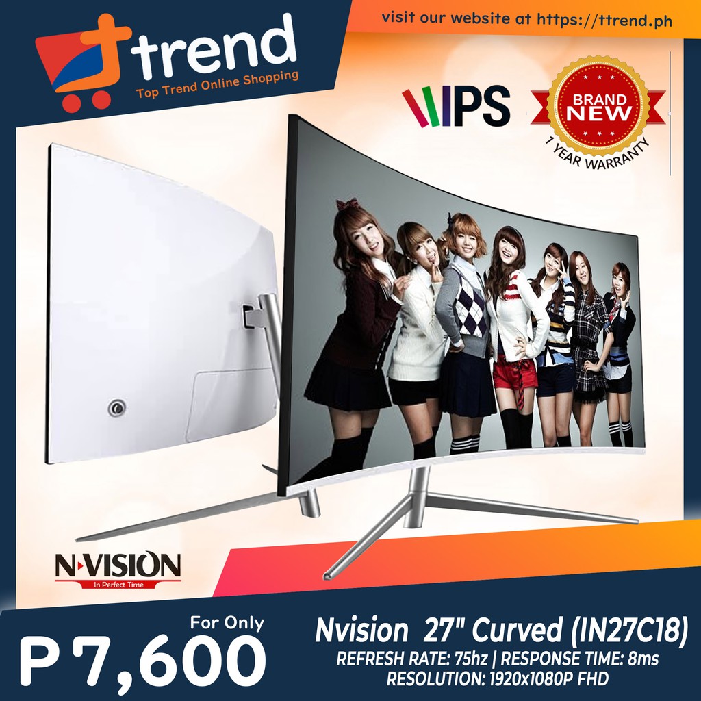 Brand New Nvision In27c18 27 75hz 1080p Curved Frameless