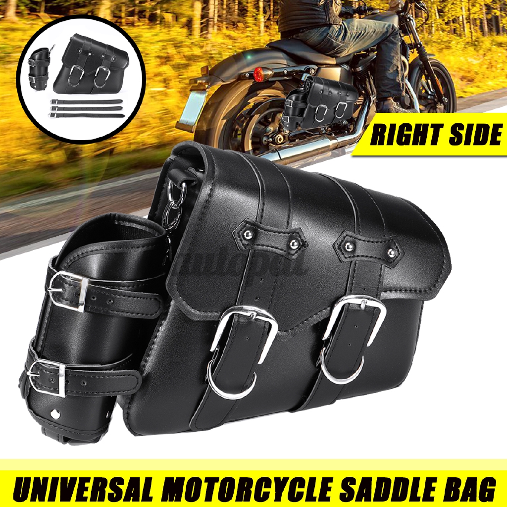 Motorcycle Saddle Bag Bike Left Side Storage Black Leather For Harley 04-up