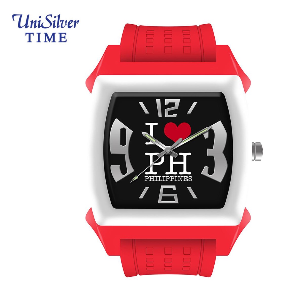 UniSilver TIME  I Love PH  Regular Size Unisex Red / White / Black Analog Rubber Watch KW1087-1012（m