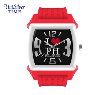 UniSilver TIME  I Love PH  Regular Size Unisex Red / White / Black Analog Rubber Watch KW1087-1012（m #1