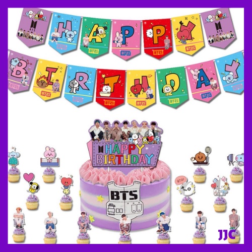 BTS Theme Party Happy Birthday Banner BTS Balloons Cake Topper BT21 ...