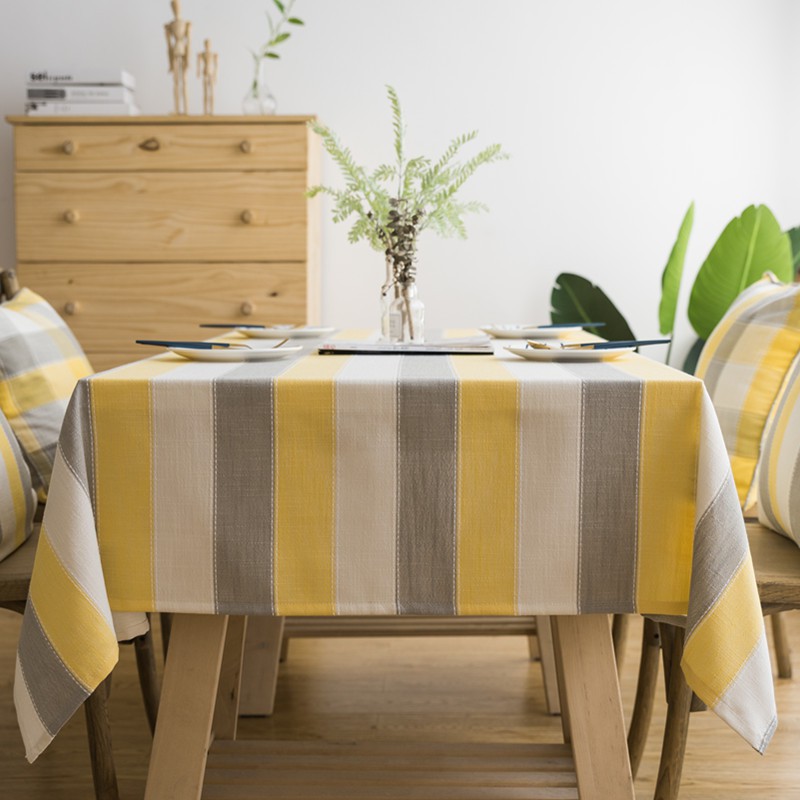 yellow and grey tablecloth