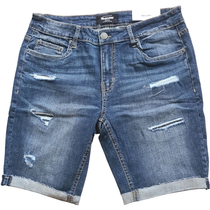 Bluenotes Mens Slim Fit Ripped with Unfinished Hem Denim Shorts