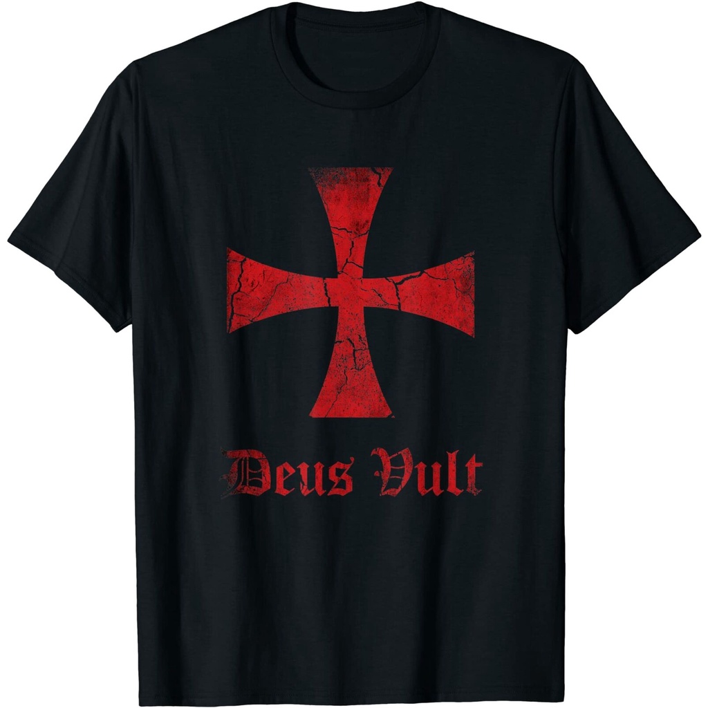 Mens Distressed Deus Vult Knights Templar Cross, Crusader T-Shirt ...