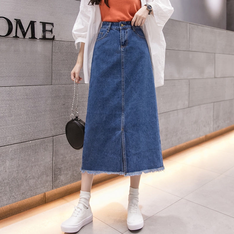 high waist maong skirt