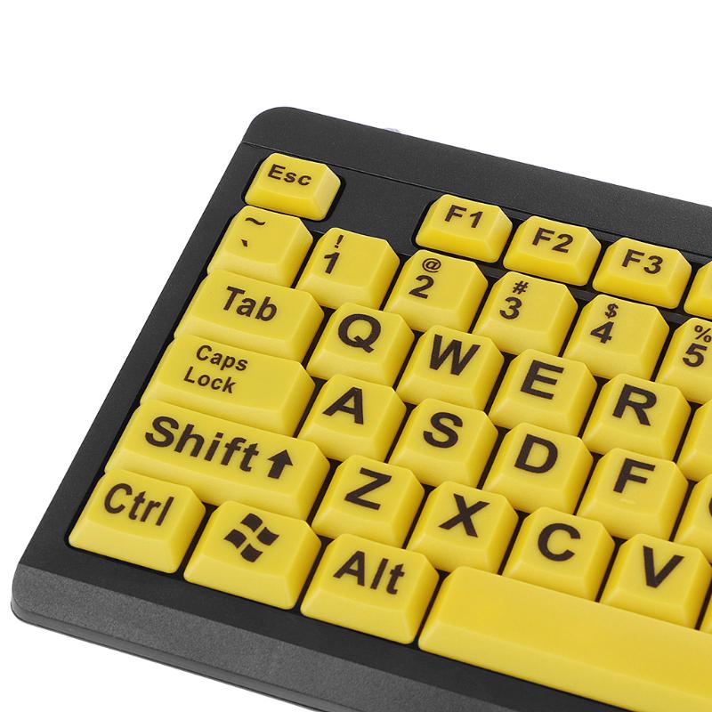 Big Black Letter Print Yellow Button USB Wired Keyboard For Elderly