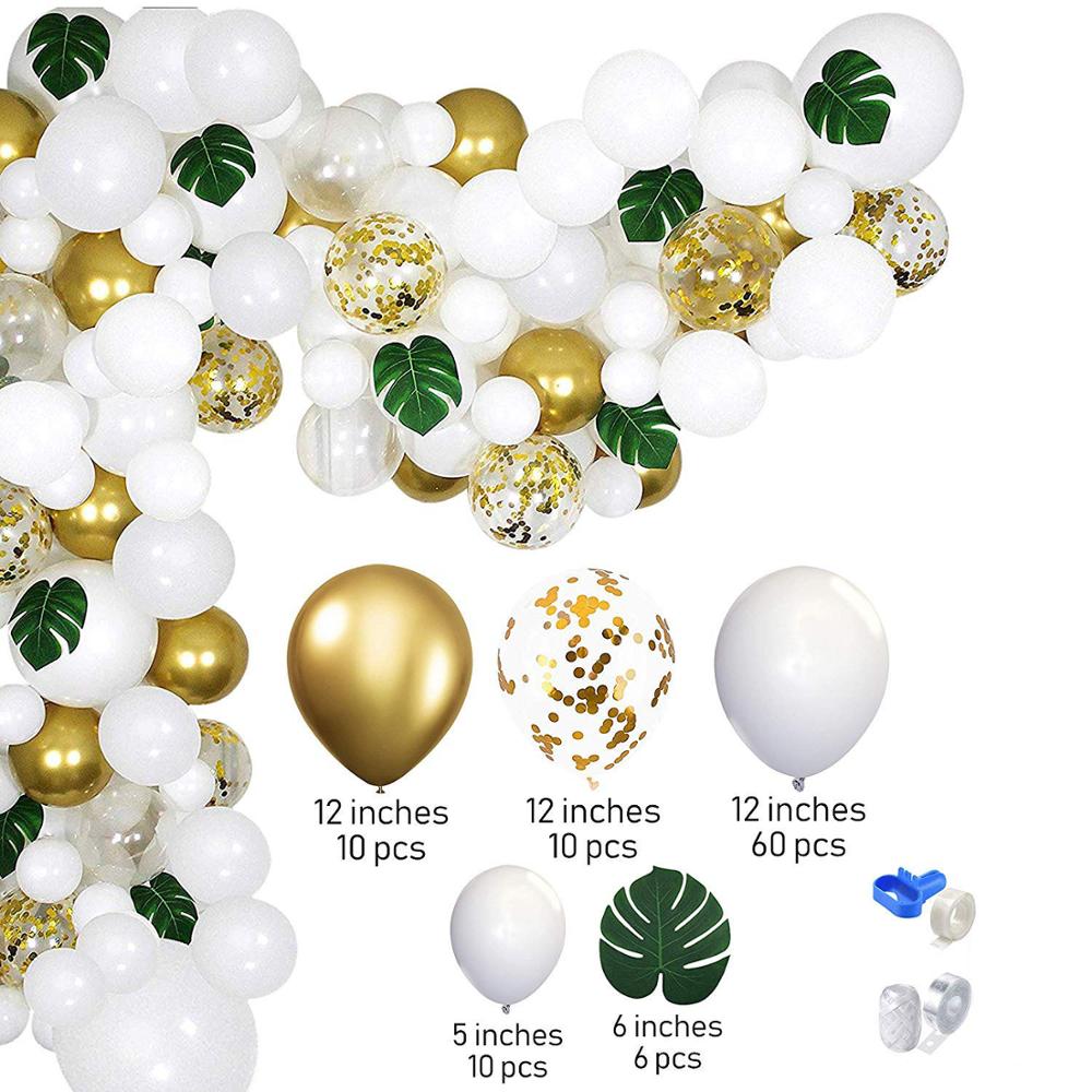 98pcs/set White gold party theme balloons birthday garland set Hawaiian ...