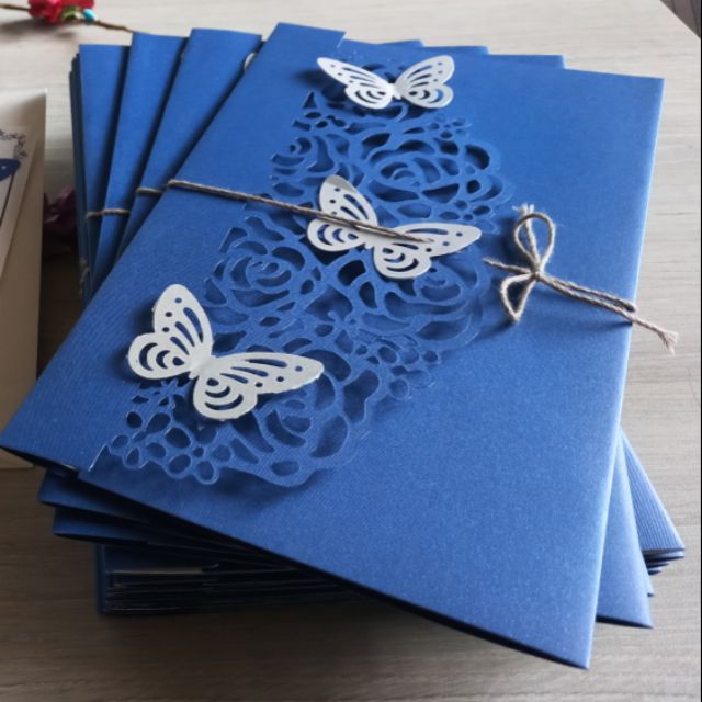 Royal Blue Wedding Invitation With Silver Butterfly Shopee