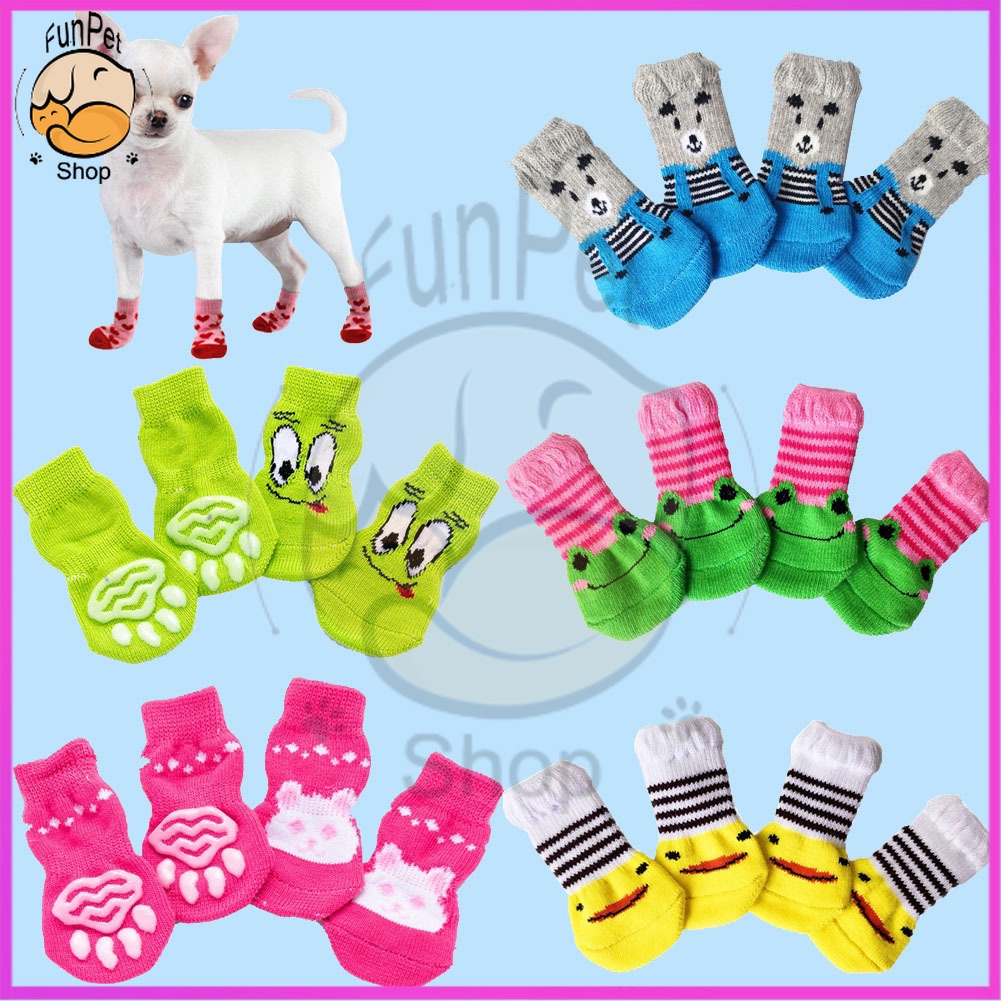 4Pcs Cute Pet Dog Socks with Print Anti-Slip Cats Puppy Shoes Paw Protector Products #1