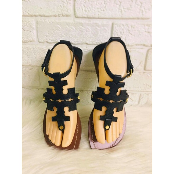 Authentic Tory Burch Phoebe Flat Thong Sandals Black Leather Miller Logo  from USA🇺🇸 | Shopee Philippines