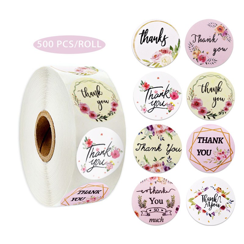 1.5in/500 pcs Business Thank You Stickers roll Thank You Stickers Small Business Corporate Packaging Stickers Pastel Blue Flower Bunch Design Variety of Styles for You to Choose 