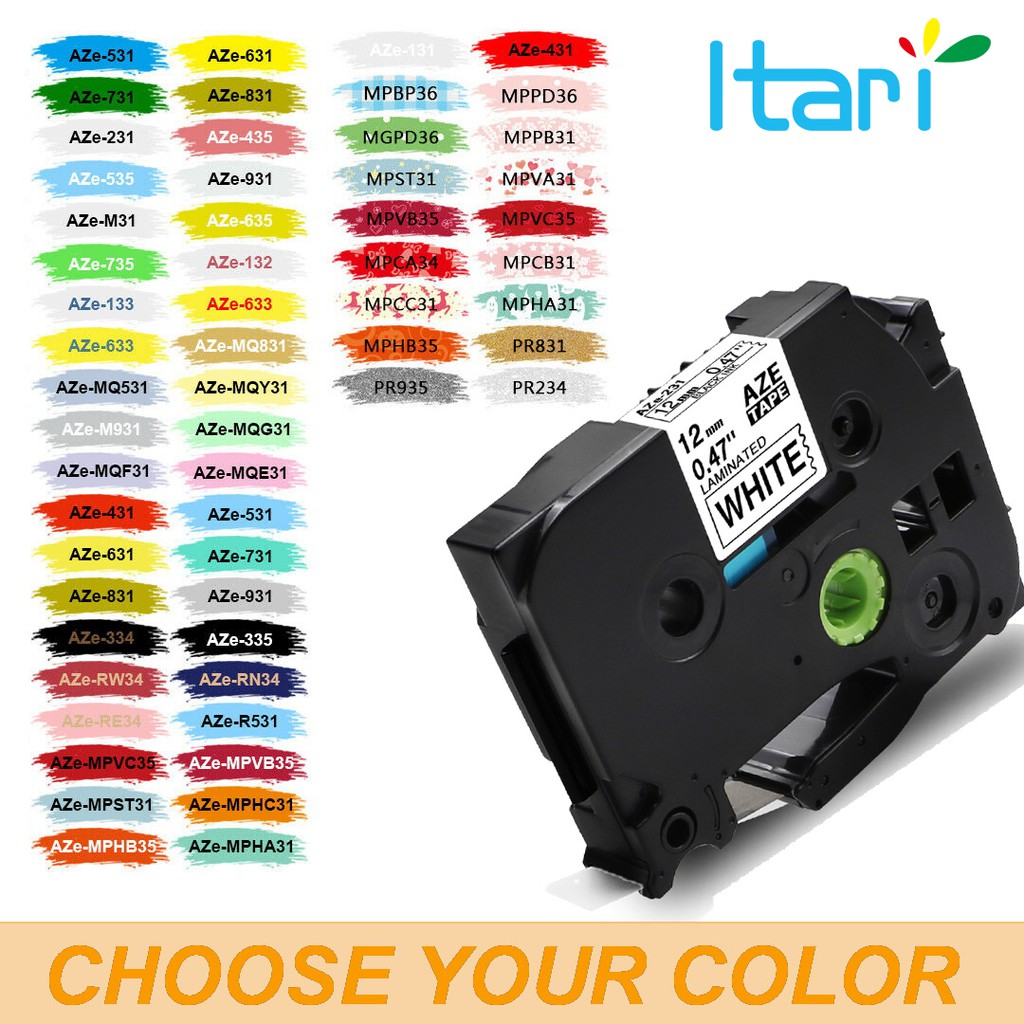 Muticolors tze231 tape 1pcs Compatible for Brother PTouch PTD210