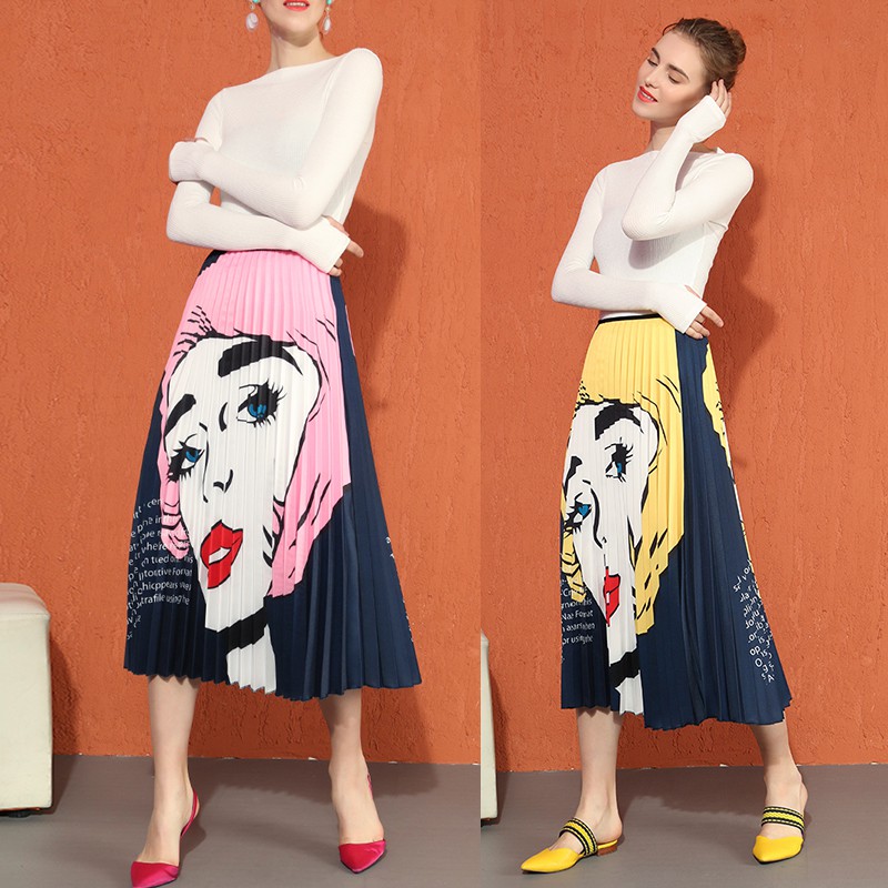 printed pleated maxi skirt