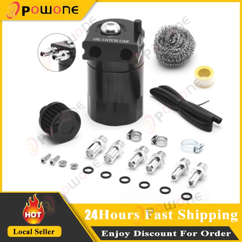 Oil Catch Reservoir Breather Can Tank +Filter Kit Cylinder Aluminum