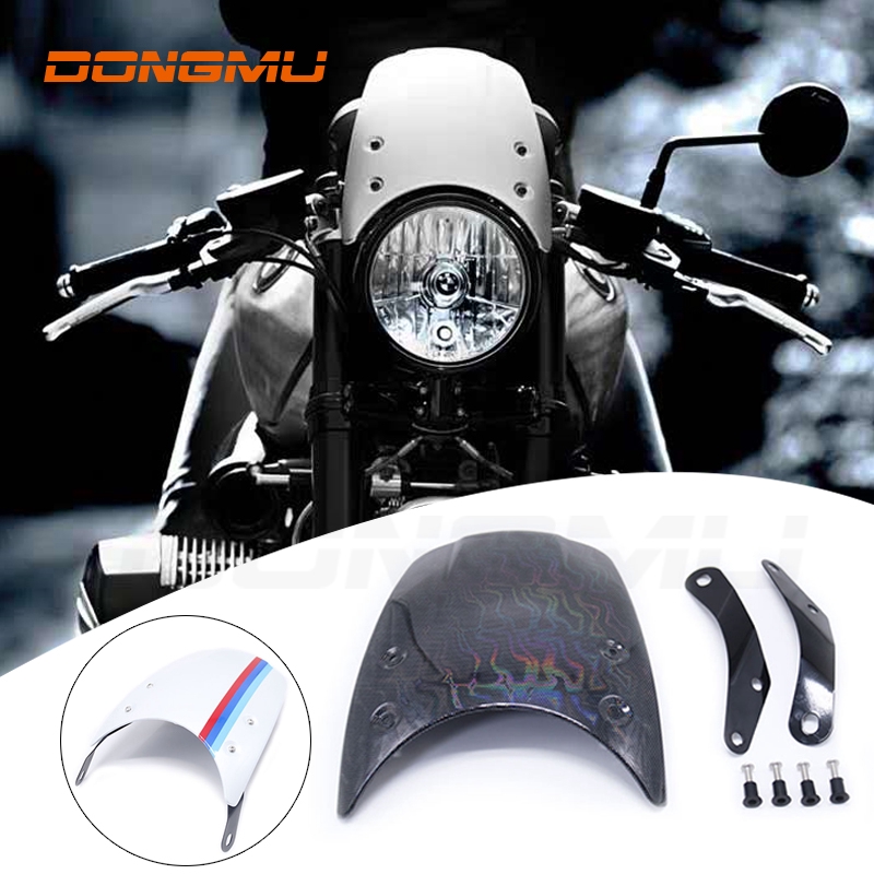 5-7'' Retro Motorcycle Round Headlamp Fairing Front Windshield Bracket Universal 