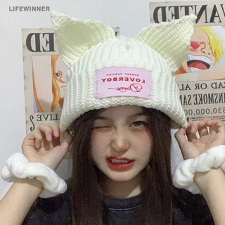 Cute Fashion Hooded Cap Loverboy Cat Ear Knit Hat Double-layer Warm Pig Ear Woolen Hat Niche Design Hip-hop Personality Cold Hat
