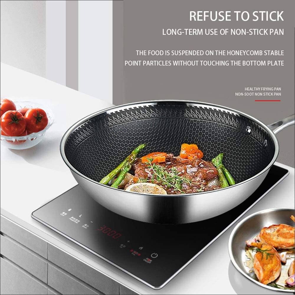 Stainless Steel Nonstick Wok Wok Full Hexagon Cookware Flat Bottom 32cm