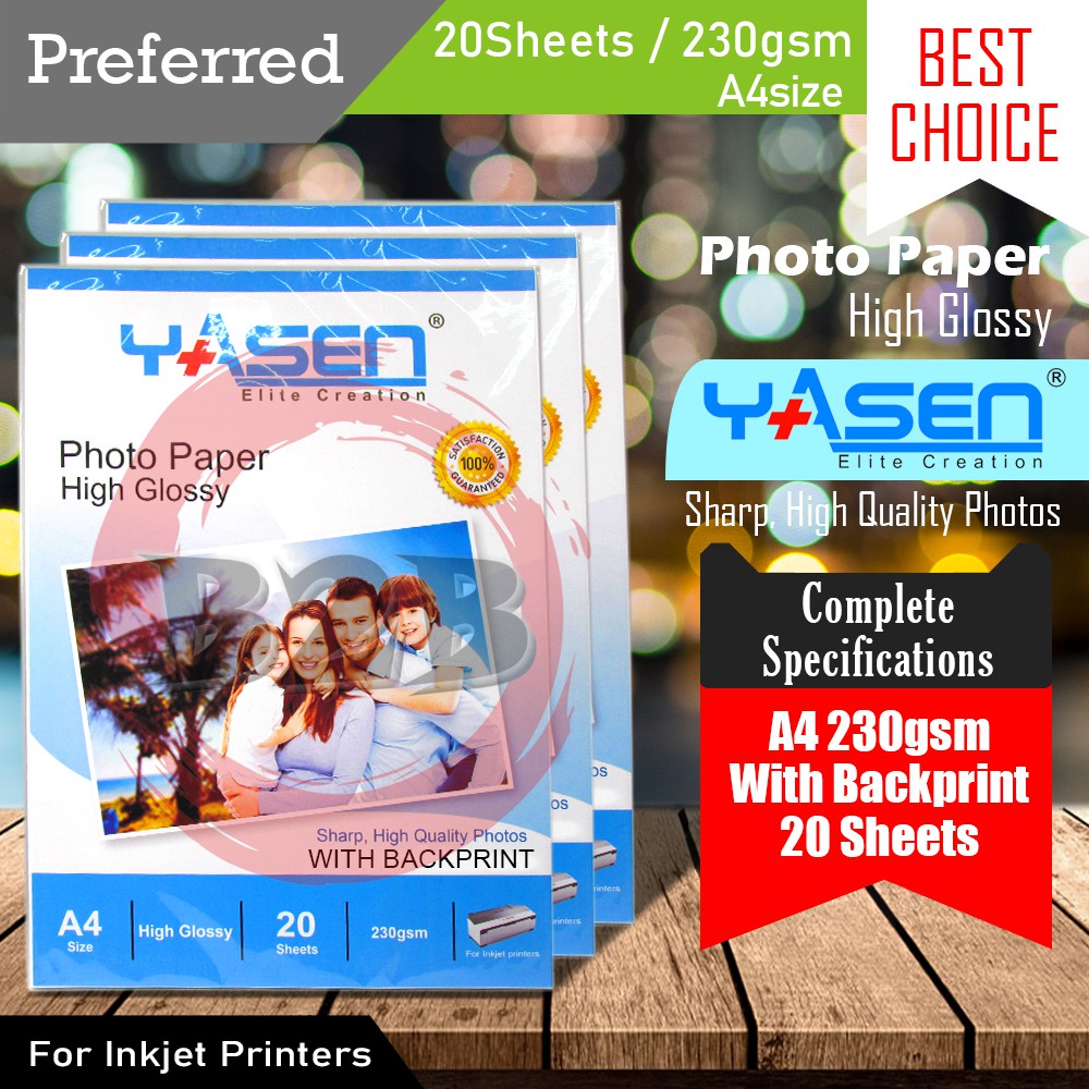 Yasen High Glossy Photo Paper 230 GSM A4 (20 sheets) Shopee Philippines