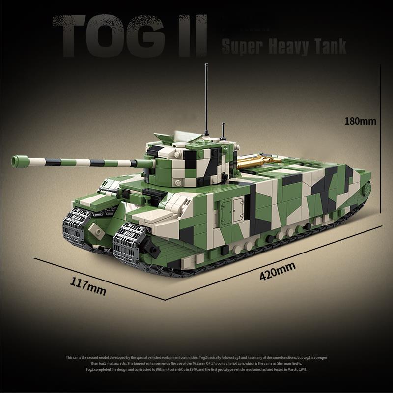 Military TOG II Heavy Tank Building Blocks WW2 Army Weapons T28 Super  Heavey Tanks Technical Brick #2